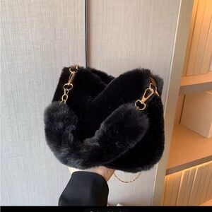 Elegant Black Faux Fur Handbag